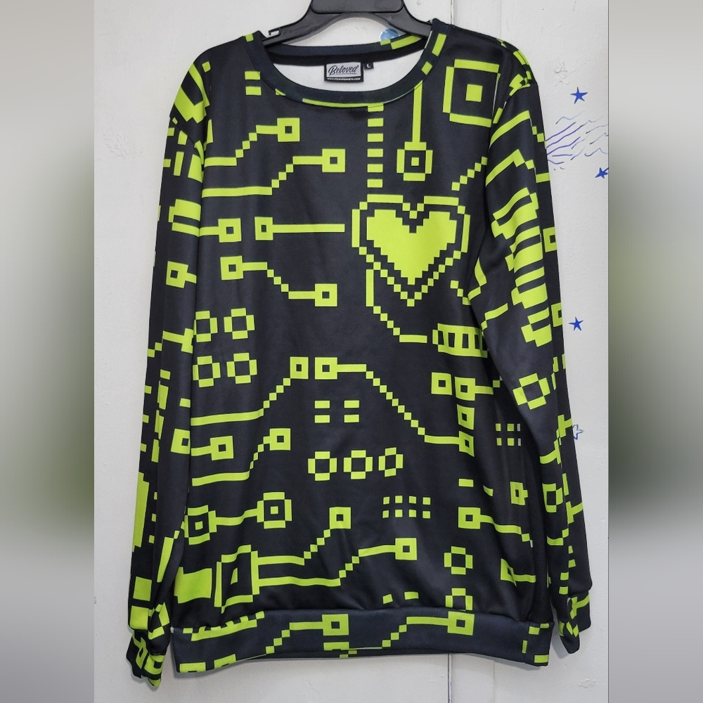 Beloved Black and Neon Green Graphic Sweatshirt Size Large
